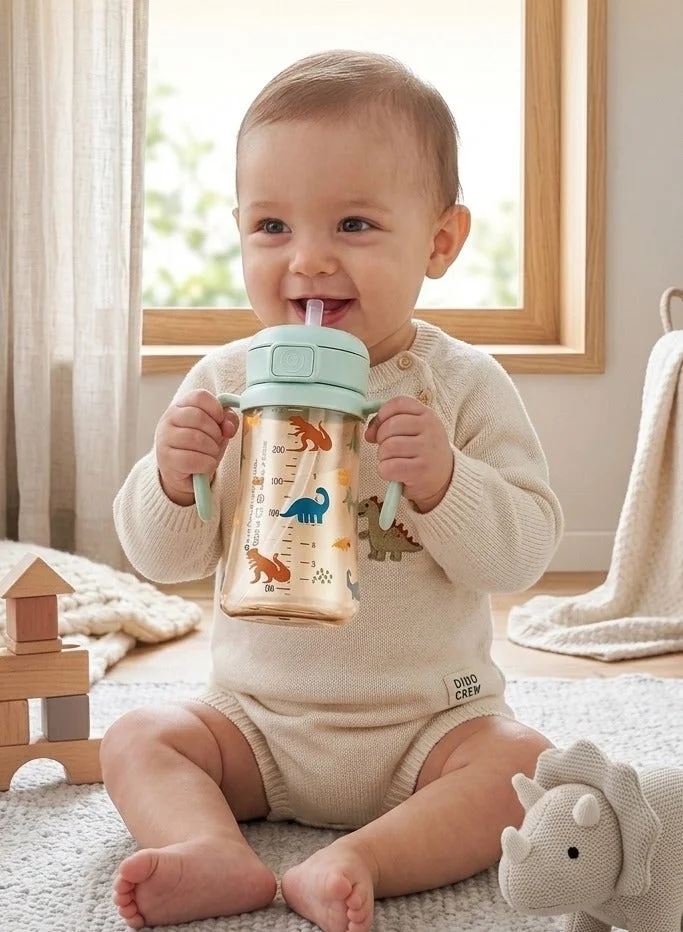 Premium PPSU Sippy Cup with Stage 2 Straw Spill-Proof Design for Toddlers (Dinosaur, 300 mL) b9pw0
