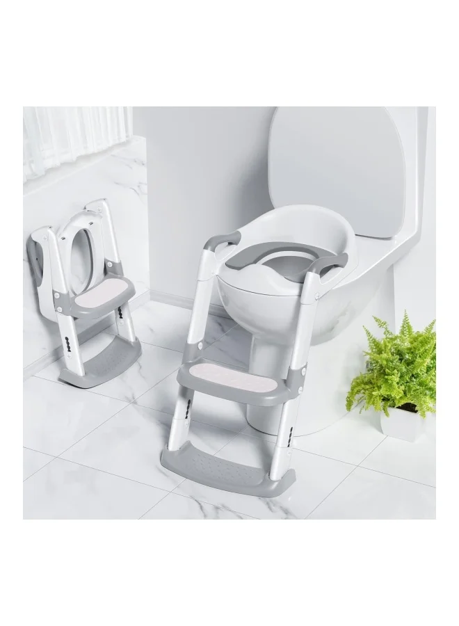 DMG TECH Potty Training Seat with Step Stool Ladder, Foldable Portable Toilet Chair with Soft Cushion and Adjustable Height for Toddlers (White, 1 Unit) vra3s