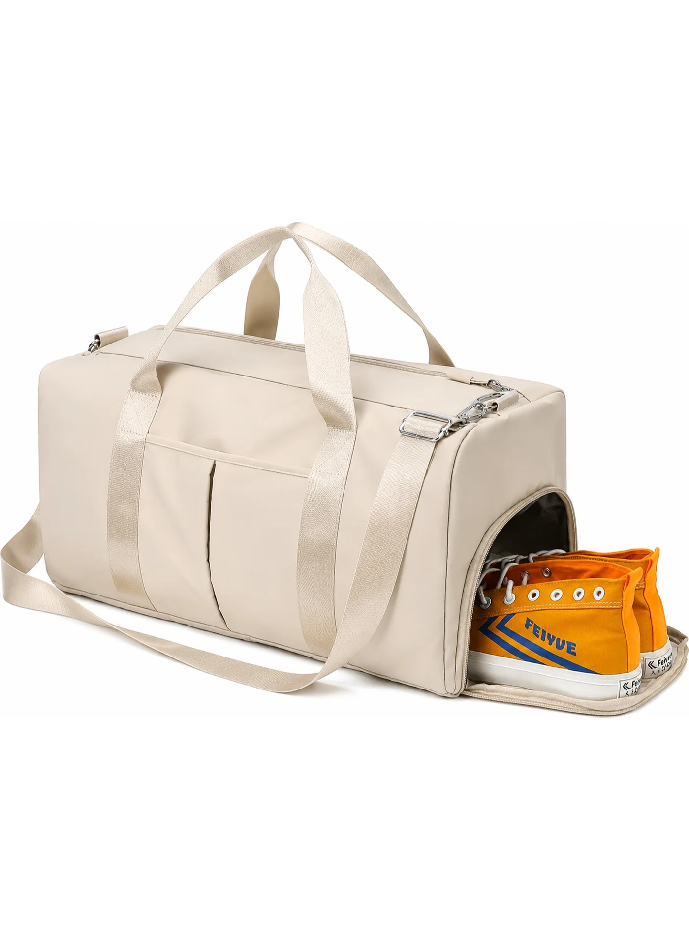 Toshionics Gym Duffle Bag Waterproof Travel Carry-on with Shoe Compartment and Wet Dry Separation (Beige, Large) yde0n