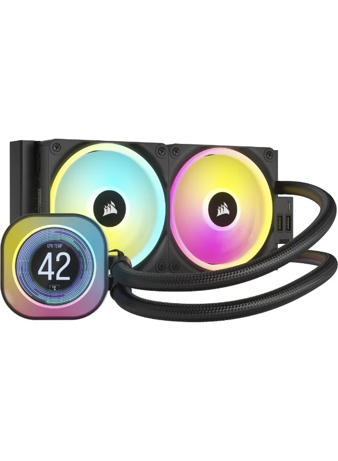 Premium AIO Liquid CPU Cooler 240mm with IPS LCD Display and RGB Fans (Black, 240mm) c4qvk
