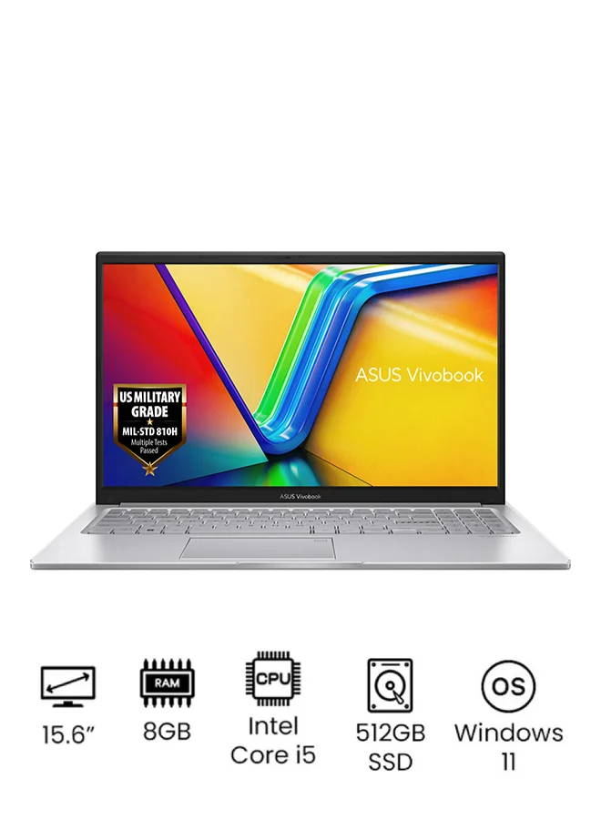 Premium 15.6-Inch Full HD Laptop, Intel Core i5-1235U, 8GB RAM, 512GB SSD, Windows 11, English/Arabic Keyboard (Cool Silver) rsc0x