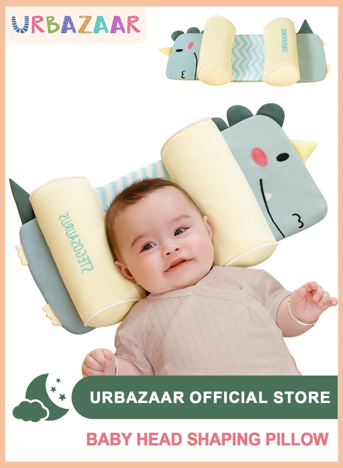 URbazaar Baby Head Shaping Pillow for Newborns and Infants (Ergonomic Support, Breathable Fabric, 25x20cm) q93o6