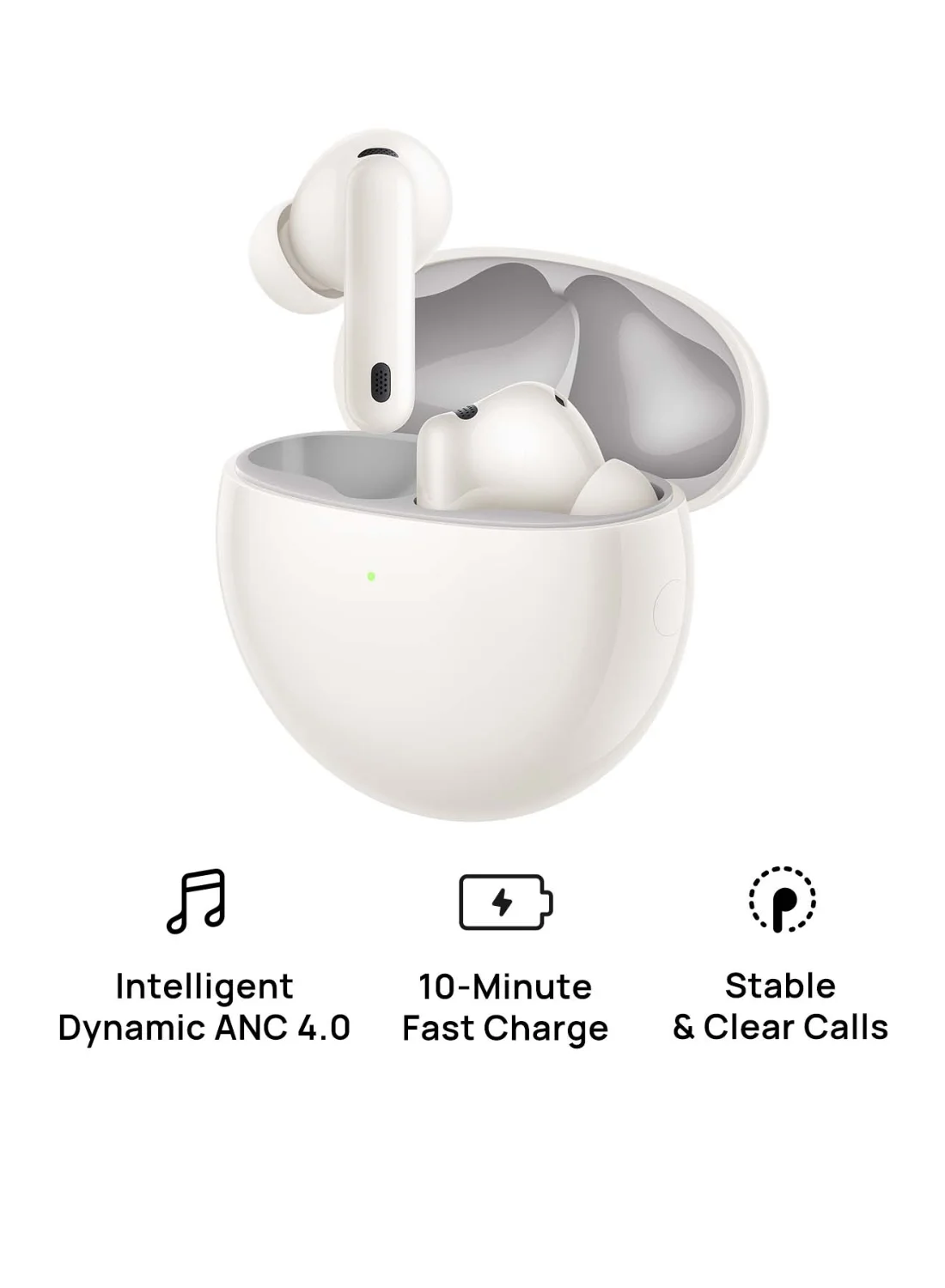 Smart Wireless Bluetooth Earbuds with Active Noise Cancellation and Spatial Audio (White, 1 Pair) 2wjgn