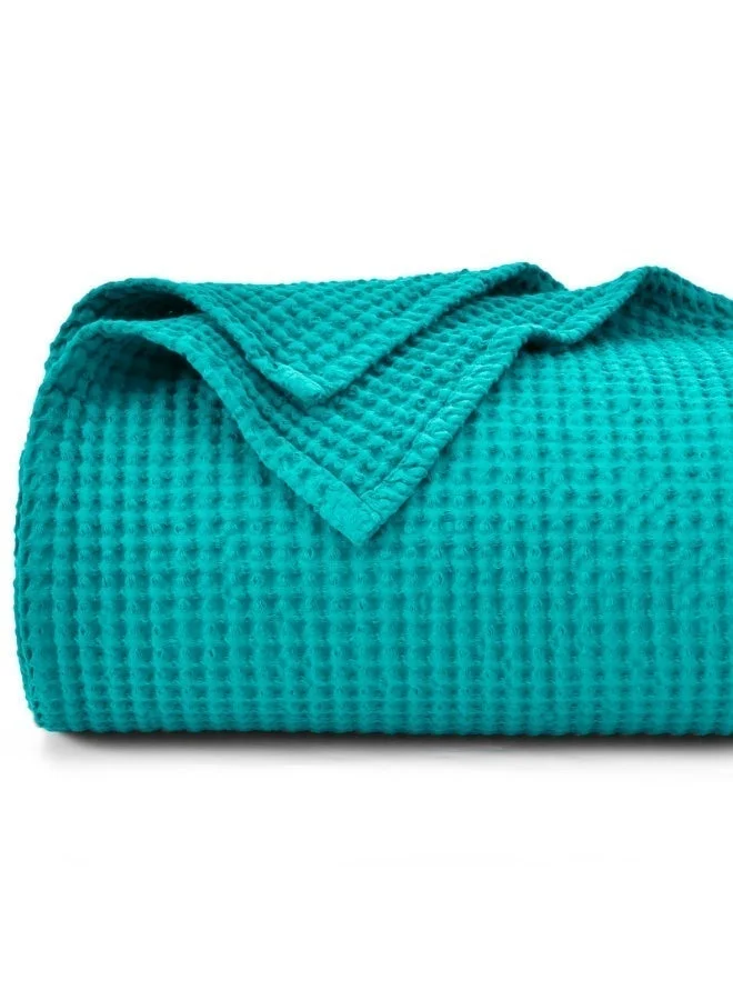 Premium Cotton Waffle Weave Throw Blanket Breathable Lightweight Bedding for Home Decor (Green, 150 x 200 cm) nh5j6
