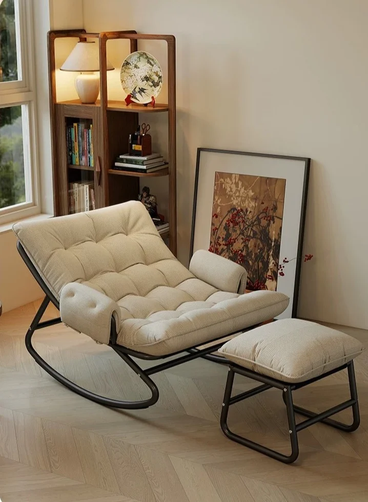 WALALLA Rocking Accent Chair with Ottoman Set, Ergonomic Leisure Recliner with Sturdy Iron Frame for Living Room and Bedroom 1lok4