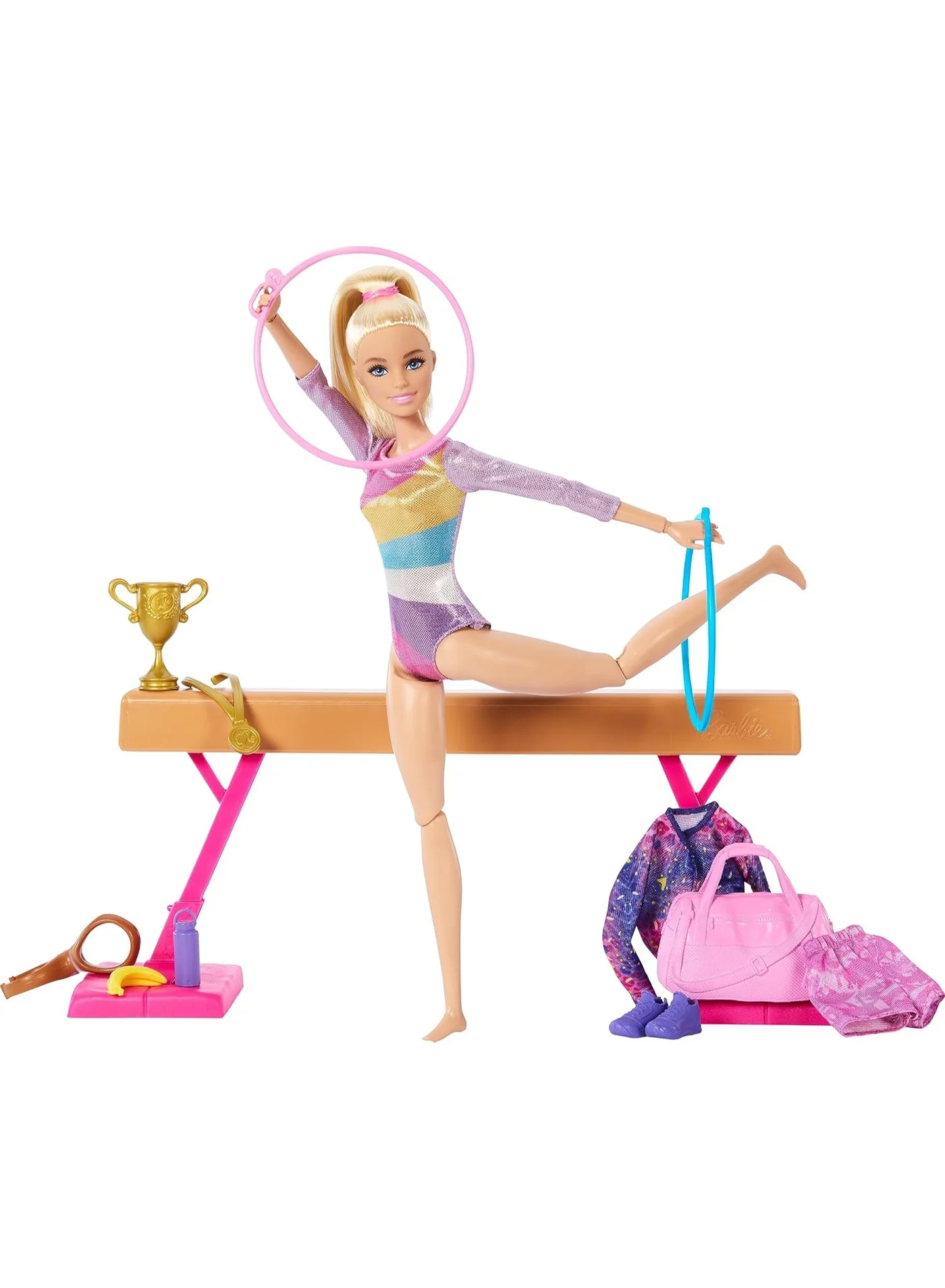 Fashion Doll Gymnastics Playset with Balance Beam and Flipping Action Accessory (Blonde, 30 cm) b26tb