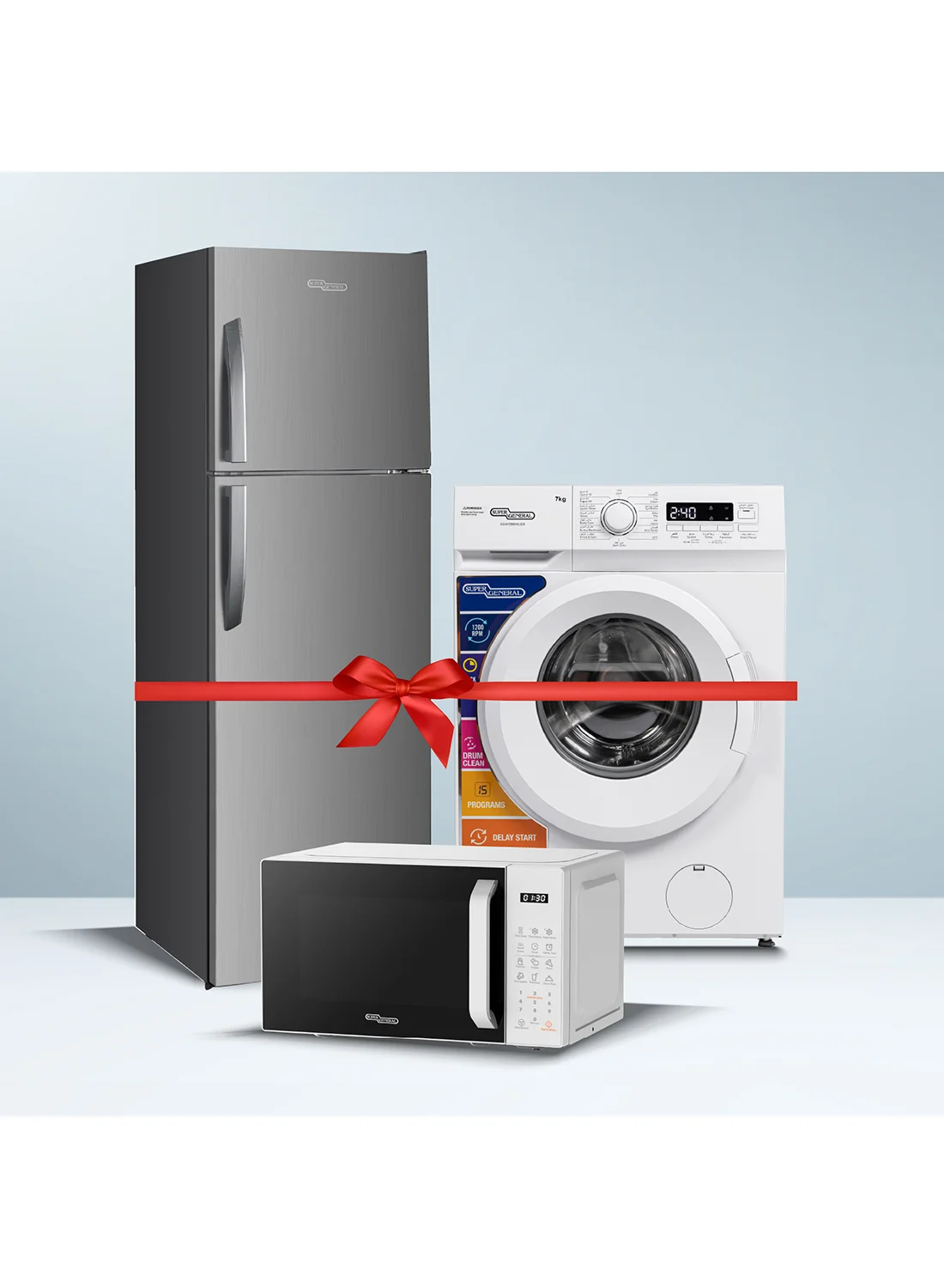 Super General Home Appliance Bundle (247L Refrigerator, 7kg Washing Machine, 20L Microwave) Inox Finish ycg8r