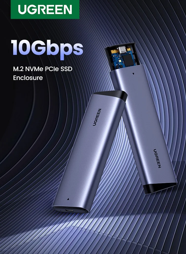 Ugreen M.2 NVMe SSD Enclosure USB-C 3.2 Gen 2 10Gbps External Hard Drive Case for 2230/2242/2260/2280 SSDs (Silver) 5sfiz