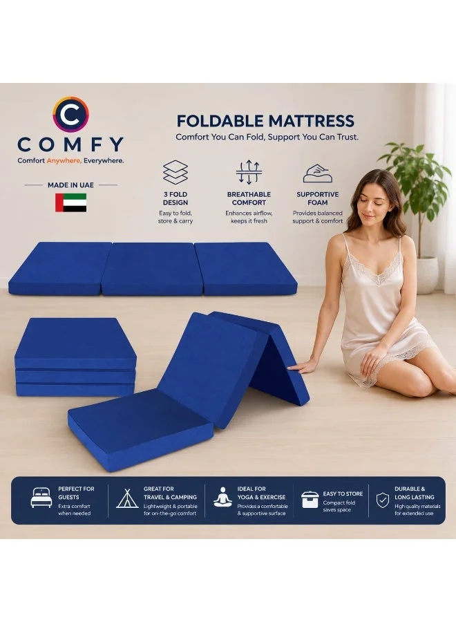 Comfy Classic Portable Folding Quilted Mattress (Blue, 190x90x10 cm) syblq