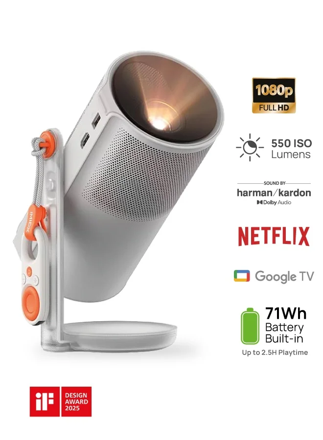 Portable Triple Laser Projector with 360¡ã Stand and Dual Speakers (550 ISO Lumens, Smart TV, 4 Filters) 5fzwa