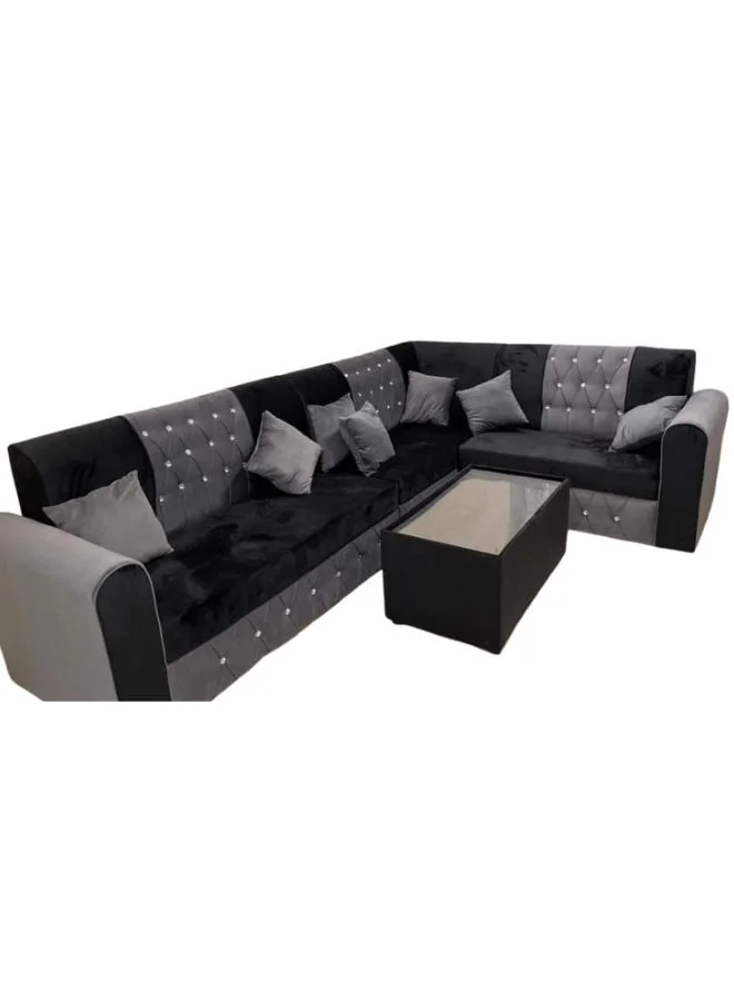 Maharat Al Bahar L-Shaped 5-Seater Sofa Set with Coffee Table and Pillows (Grey, 300x80x80 cm) j11w4