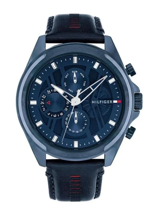 Premium Round Analog Men's Watch Navy Case with Leather Band (44mm) jx9c9