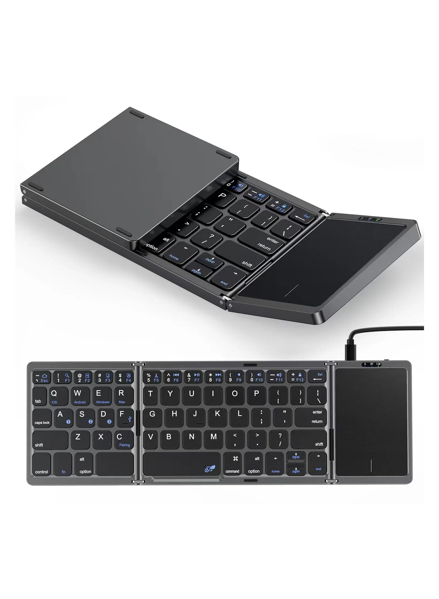 Aookay Foldable Bluetooth Keyboard with Touchpad Arabic & English Layout Portable Wireless Dual-Mode Travel Keyboard for Tablets and Laptops (Black, 15 cm) bxwl2