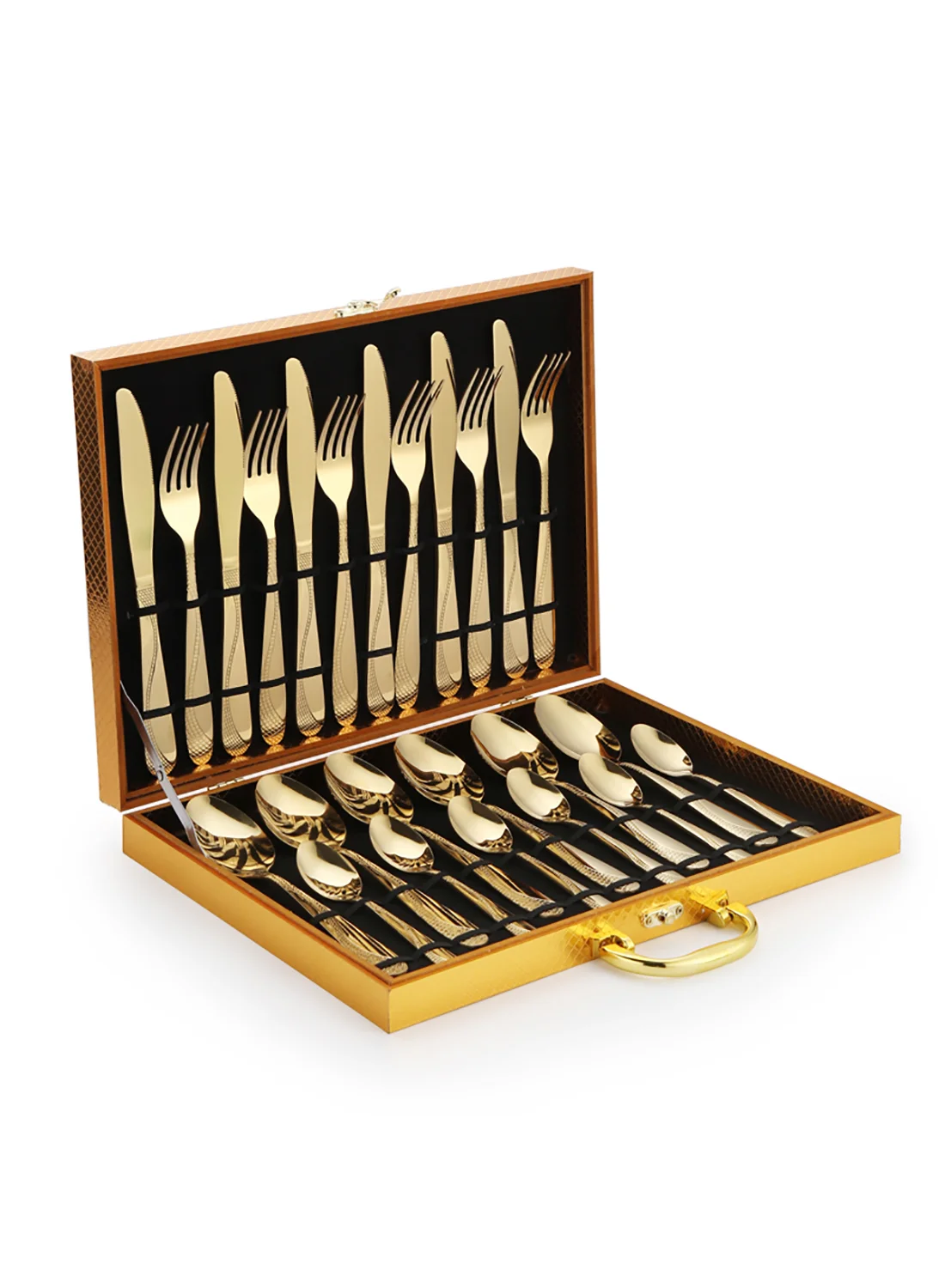 Sunhome 24-Piece Stainless Steel Cutlery Set Premium Textured Western Dining Utensils for Home and Restaurant (Gold, 225mm) ylh2q