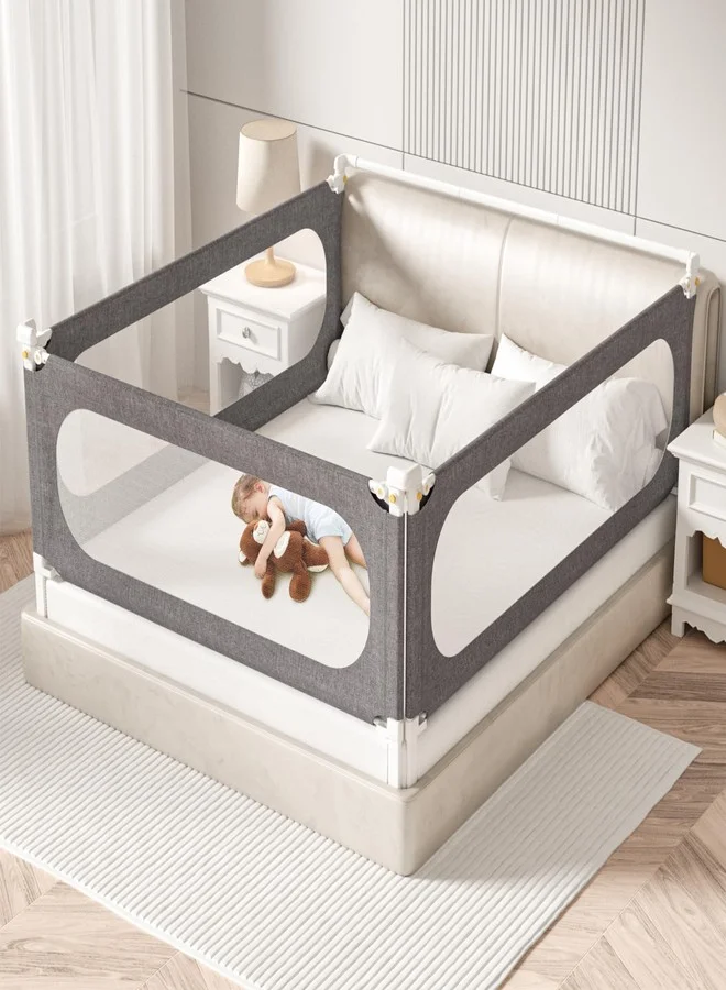 Premium Adjustable Bed Rail Guard for King Size Beds - Safety Barrier for Toddlers (Gray, 3-Piece Set) hepwq