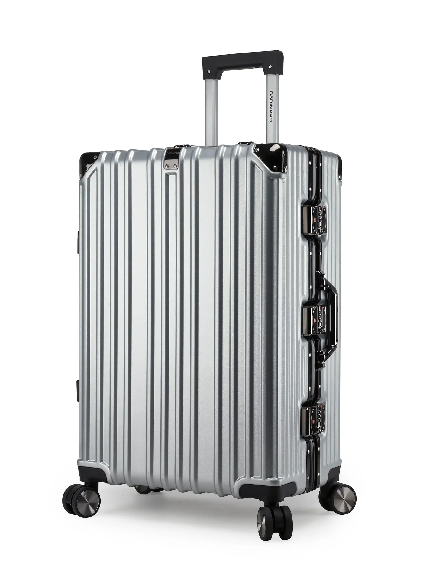 CABINPRO Premium Polycarbonate Hard Shell Luggage Trolley with Aluminum Frame and 360-Degree Spinner Wheels (Silver, 65 cm) 1ygsw