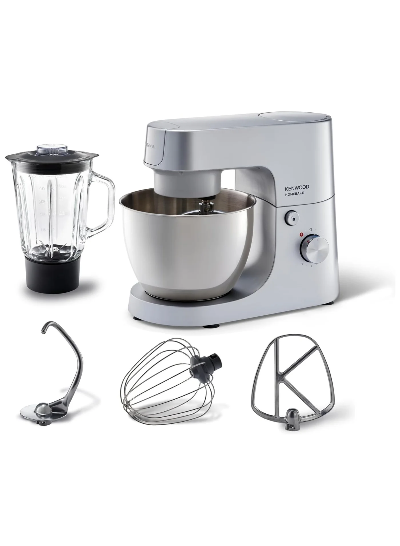 HOMEBAKE Stand Mixer Kitchen Machine with Stainless Steel Bowl and Attachments (Silver, 5 L, 1400 W) 7va0a