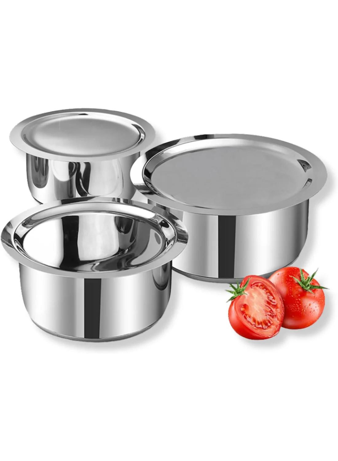 VINOD Stainless Steel Casserole Set Triply SAS Thick Base Induction Compatible (3 Piece Set, 1.4L, 1.8L, 2.2L) z022i