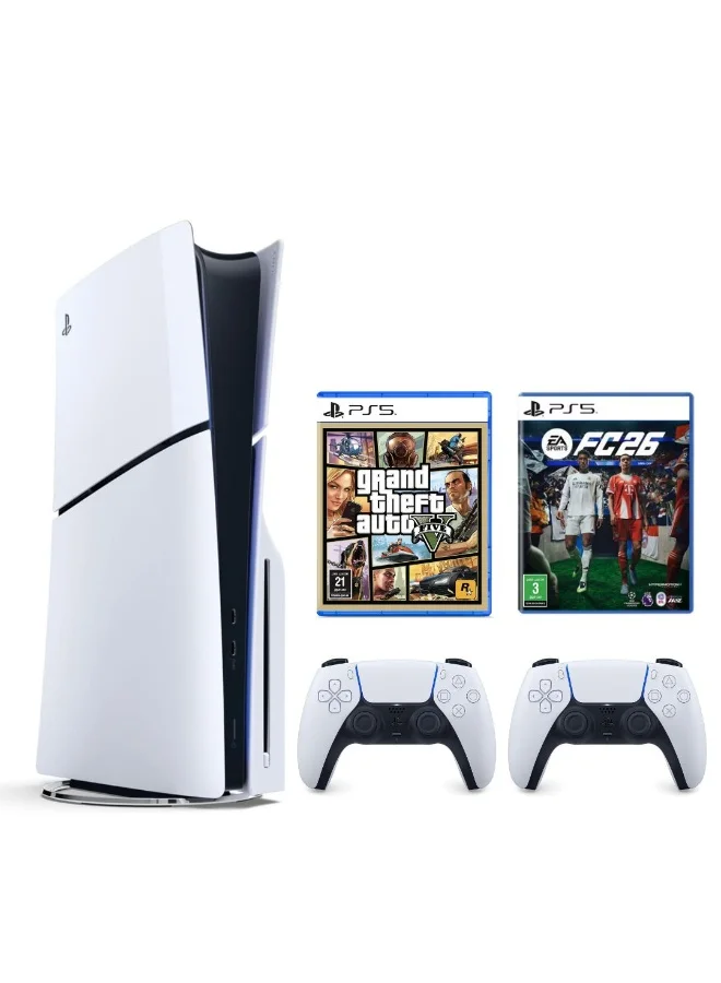 Premium Slim Disc Gaming Console Bundle With Extra Controller and Two Popular Games (KSA Version) kse4o