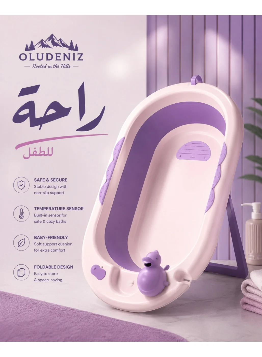 OLUDENIZ Foldable Baby Bathtub with Temperature Sensor (Non-Slip, Portable, 80cm x 50cm) 0kk28