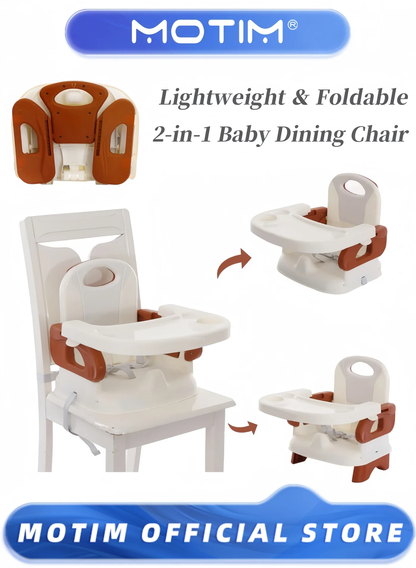 Motim 2-in-1 Baby Booster Feeding Chair and Floor Seat with Removable Tray and 3-Point Harness (Grey) y1lp8
