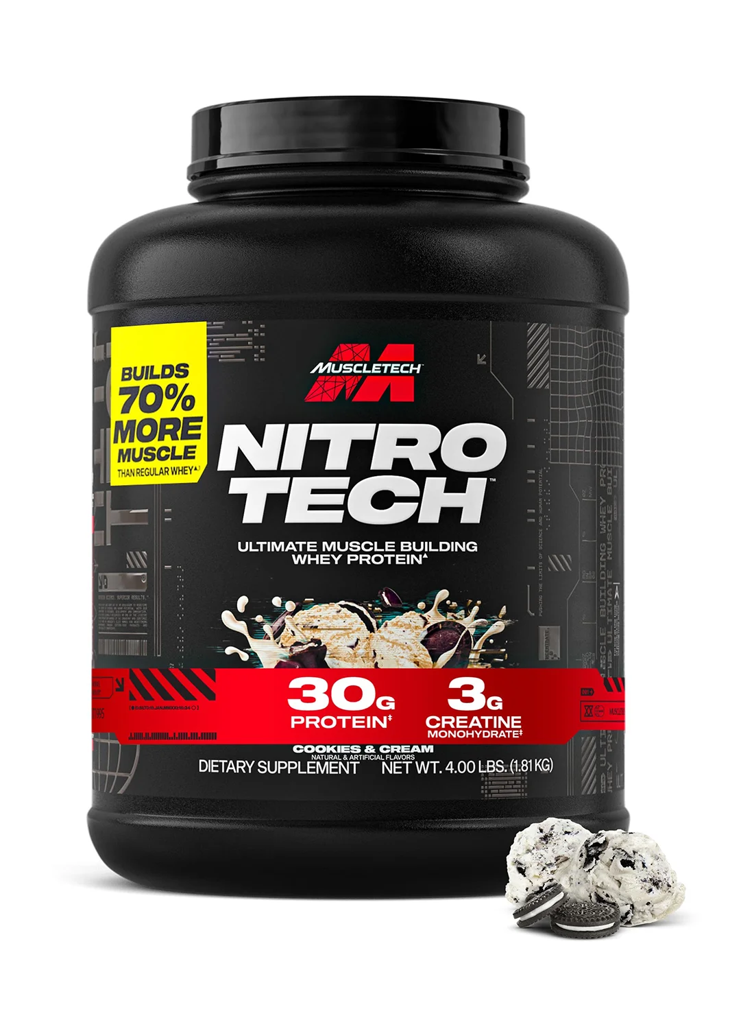 MuscleTech Nitro-Tech Whey Protein Isolate and Peptides Powder (Cookies and Cream, 1.81 kg) 3m149