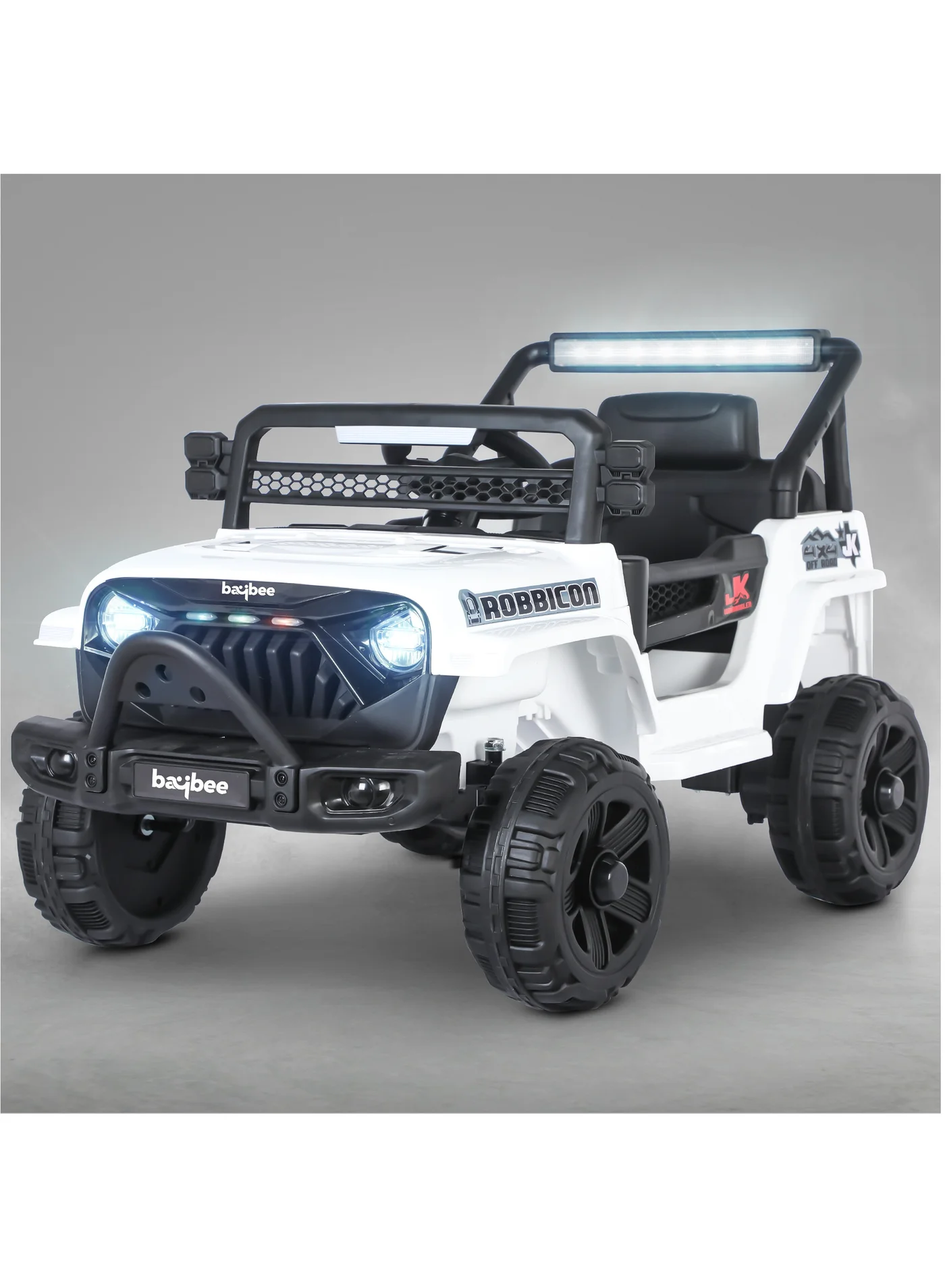 Premium Electric Ride-On Jeep for Kids Rechargeable Battery Powered Car with LED Lights and Music (White) eofpf