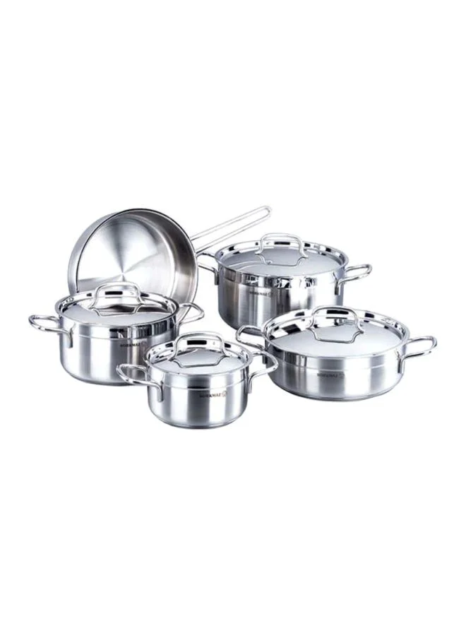 Alfa 9-Piece Stainless Steel Cookware Set Tri-Ply Induction Compatible Pots and Pans (Silver, 9-Piece) i7syn