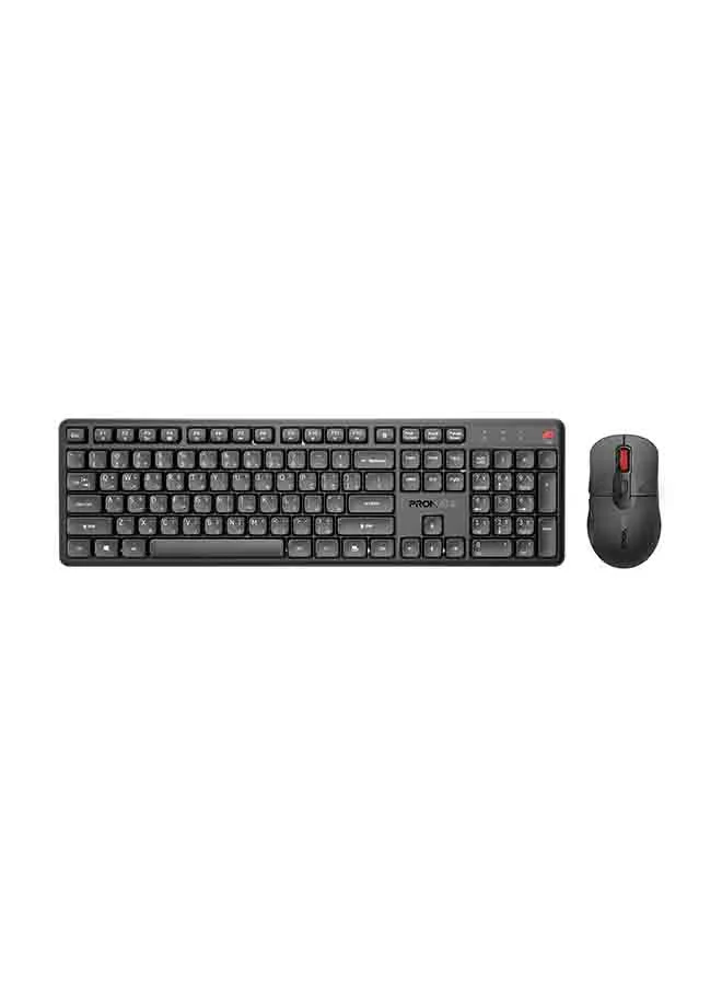 PROMATE ProCombo-15 Ergonomic Wireless Keyboard and Mouse Set, Ultra-Silent Keys, 5000DPI Optical Sensor, 2.4GHz Connectivity, English/Arabic Layout (Black) ynave