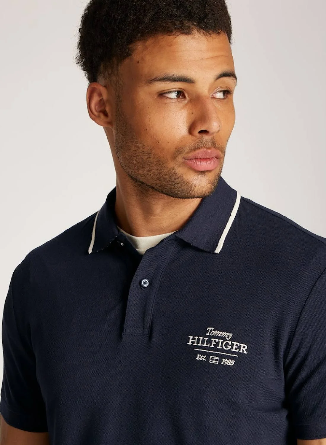 Premium Slim Fit Tipped Polo Shirt for Men (Classic Cotton Blend, Navy Blue, Large) tqjt9