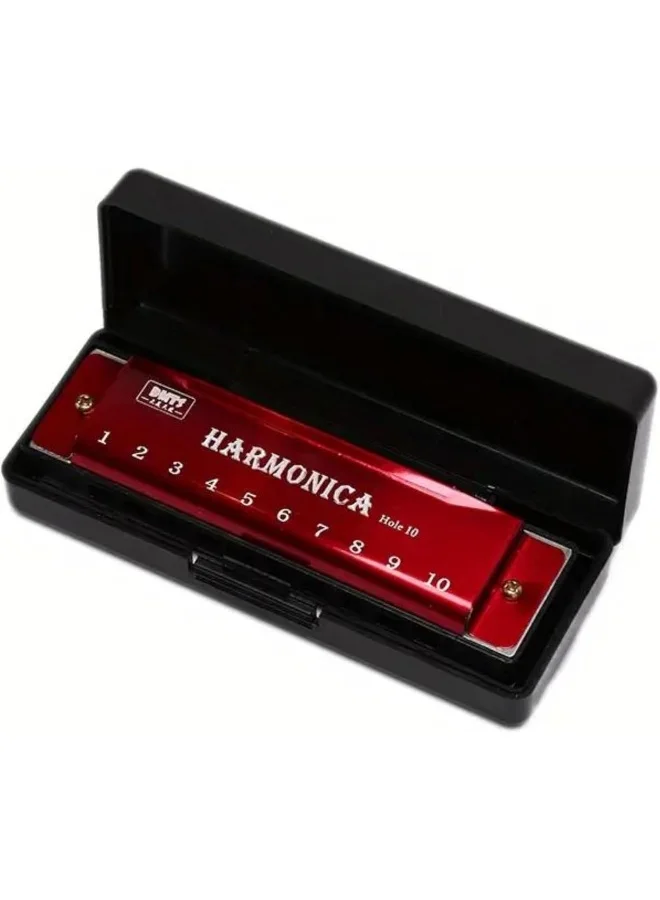 MegArya 10-Hole Harmonica Professional Musical Instrument (Copper Core, Resin Body, Red, 10 cm) gserc
