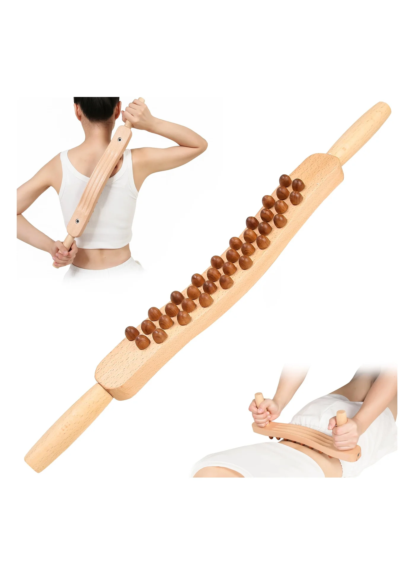 SYOSI Wood Therapy Massage Roller Stick (34 Beads) Manual Lymphatic Drainage Tool for Muscle Relaxation and Body Contouring 8irxc