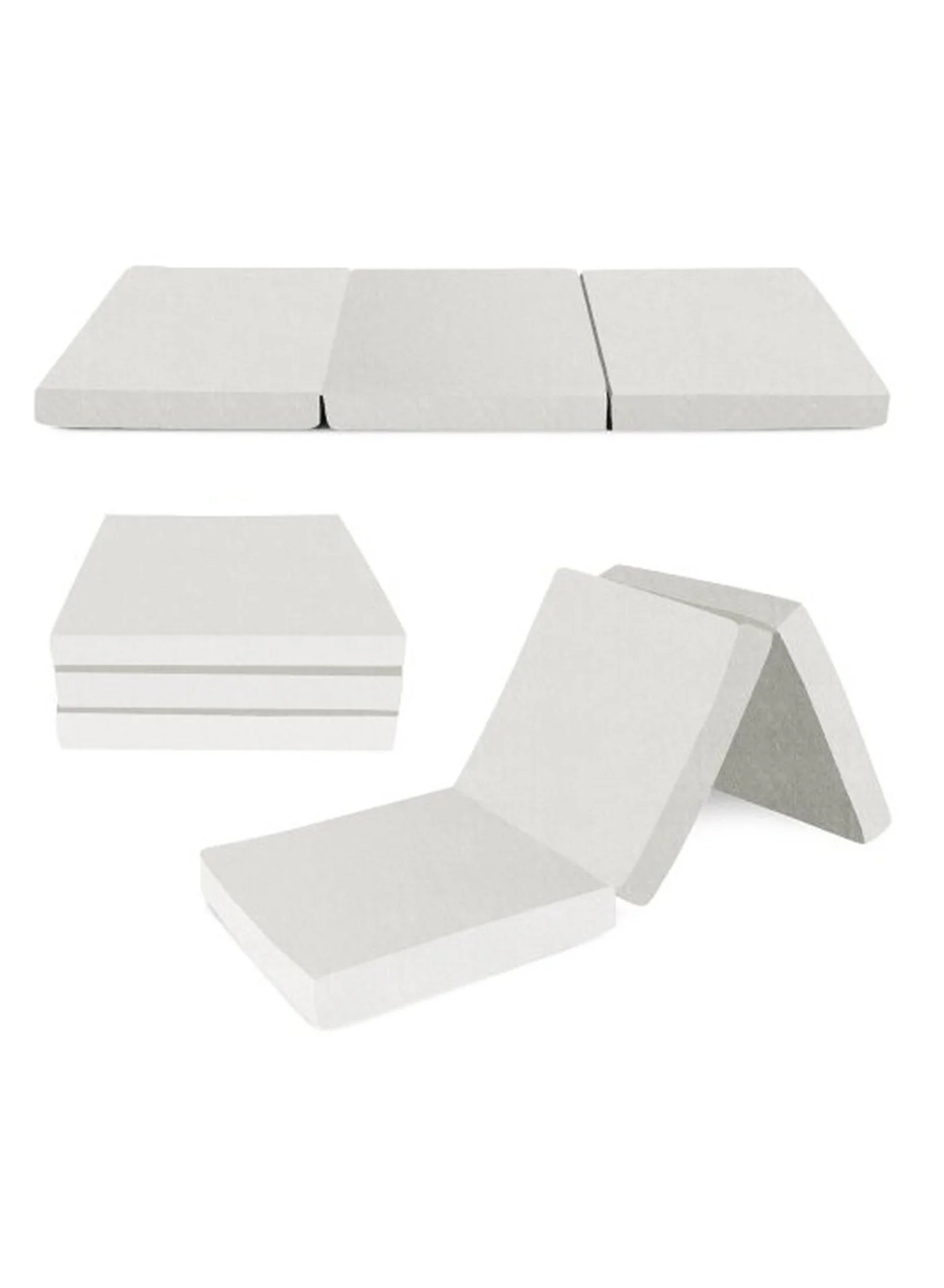 Premium Folding Quilted Mattress, Orthopedic Support Foam, Breathable Fabric (White, 180x90x7 cm) jiuil