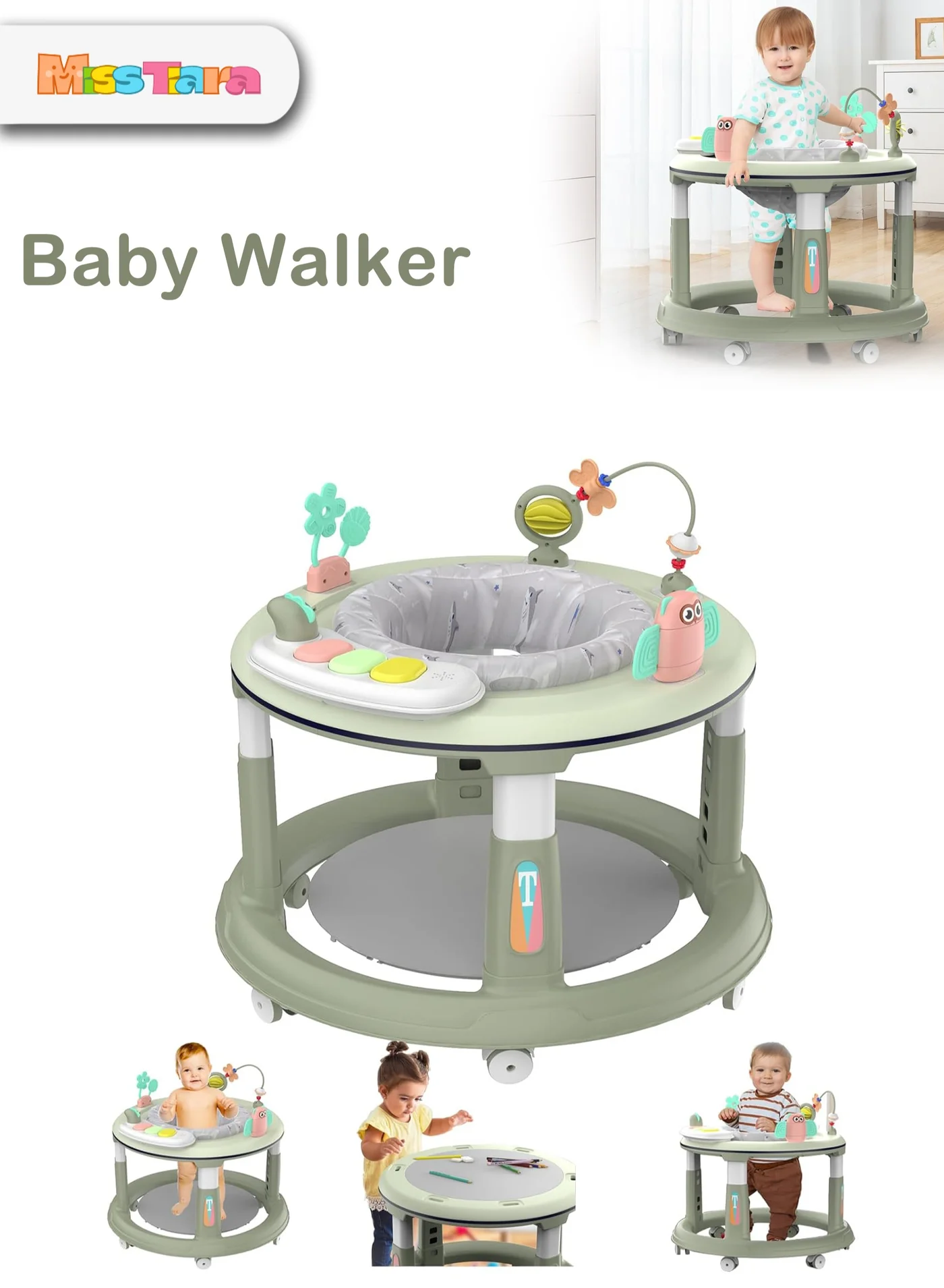 MissTiara Multifunctional Baby Walker with 5 Adjustable Heights and 360 Degree Swivel Seat (6 Months+, 1 Pack) 88jta