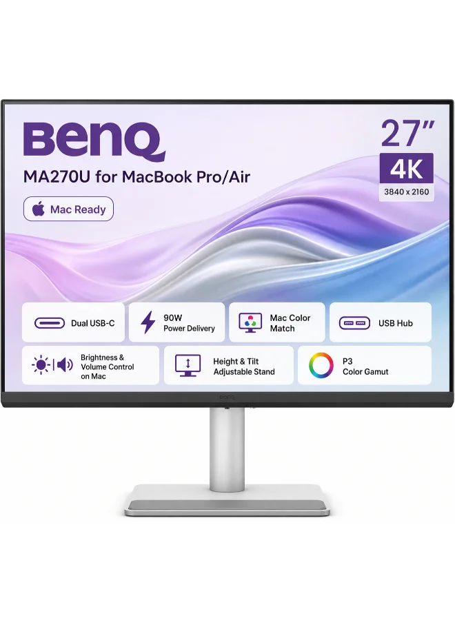 Premium 27-inch 4K UHD Matte Monitor with 90W USB-C Power Delivery and Adjustable Stand (Silver, 27 inch) mj19g