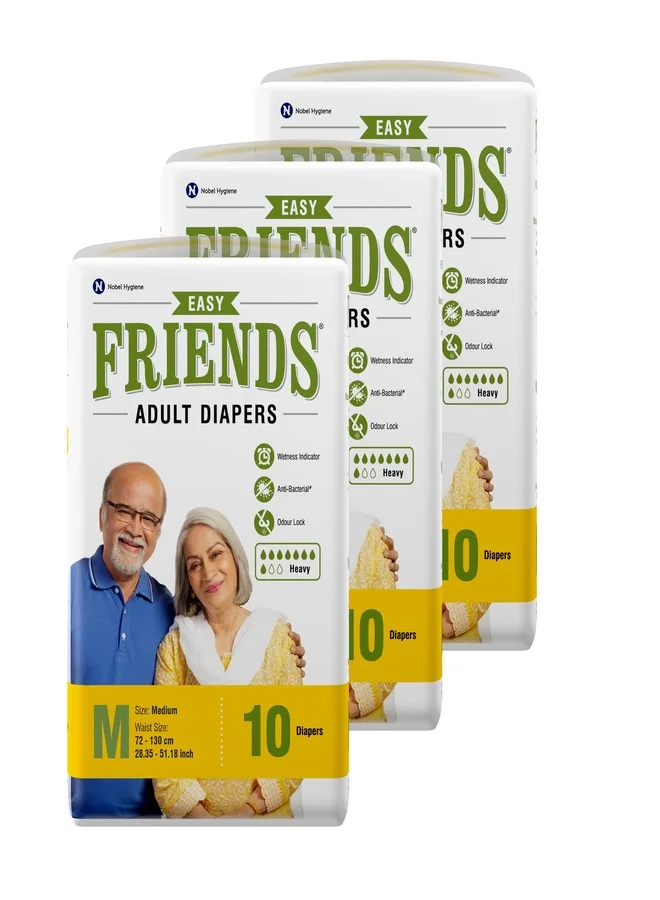 Friends Easy Adult Tape Diapers (Medium, 30 Count) Unisex Leakproof Incontinence Care with Aloe Vera Extract 72mjw