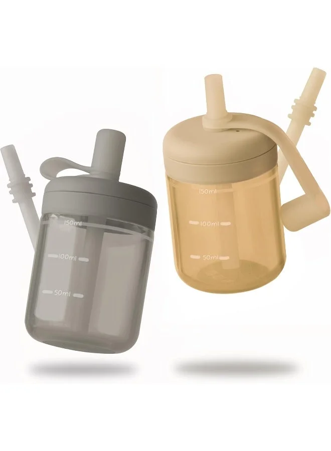 Premium Silicone Baby Training Cup with Straw Lid (2-Pack, 150 mL) - Drop-Proof Toddler Sippy Cup for Self-Feeding dqlu6