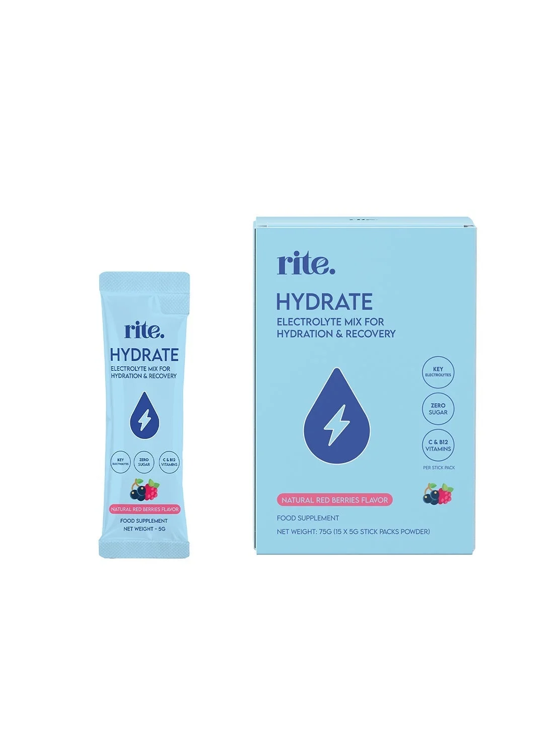 Rite Hydrate Electrolyte Drink Mix with Vitamin C B12 Magnesium and Calcium (Red Berries, 300g) 8hncf