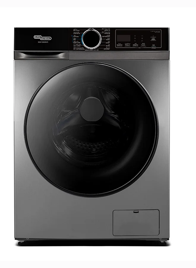 Super General Fully Automatic Front Load Washing Machine with Inverter Motor, 1400 RPM, 15 Programs (Silver, 12 kg) xoex8