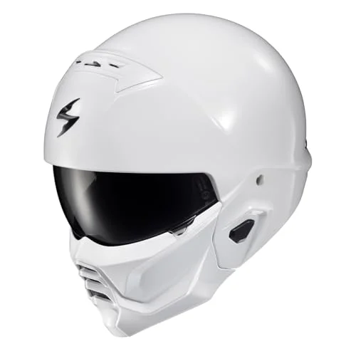 Premium Open Face Motorcycle Helmet Modular Design with Bluetooth Ready Speaker Pockets (Gloss White, 2XLarge) kqrom