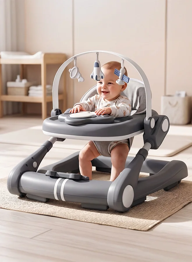 Premium 2-in-1 Baby Walker and Push Walker with Musical Activity Center (Dark Grey, Adjustable Height) zglxl