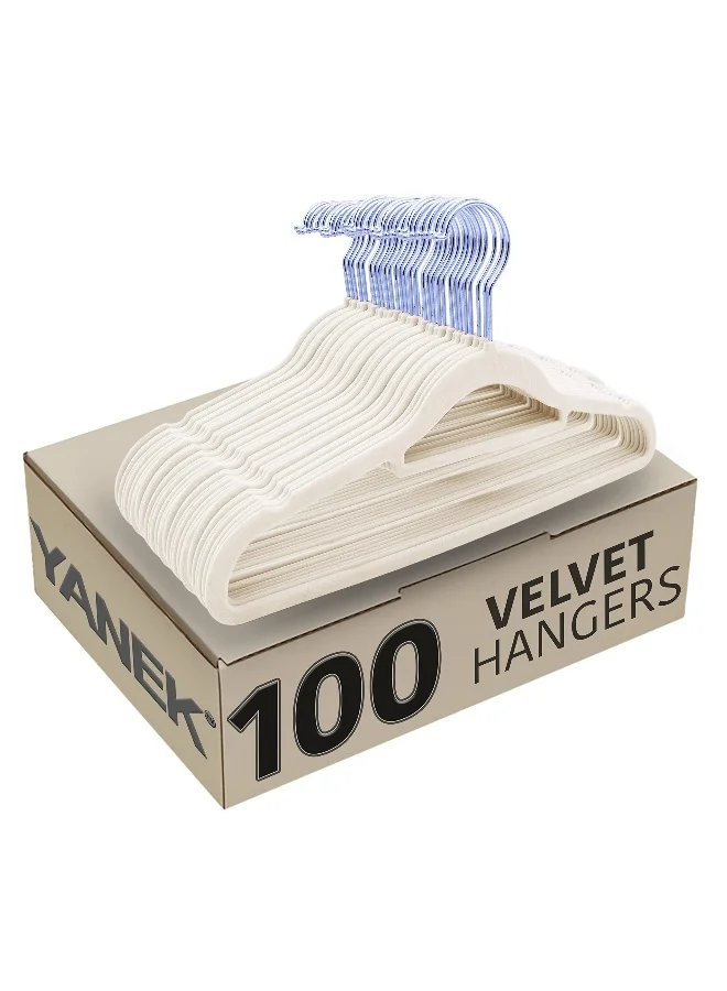 Yanek Non-Slip Velvet Hangers, Heavy-Duty Space-Saving Closet Organizers with 360¡ã Rotating Hook (Beige, Set of 100) a0bs2