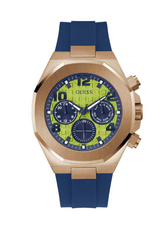 Premium Analog Quartz Watch with Silicone Strap and Rose Gold Tone Case (Blue, 42mm) dyr0j