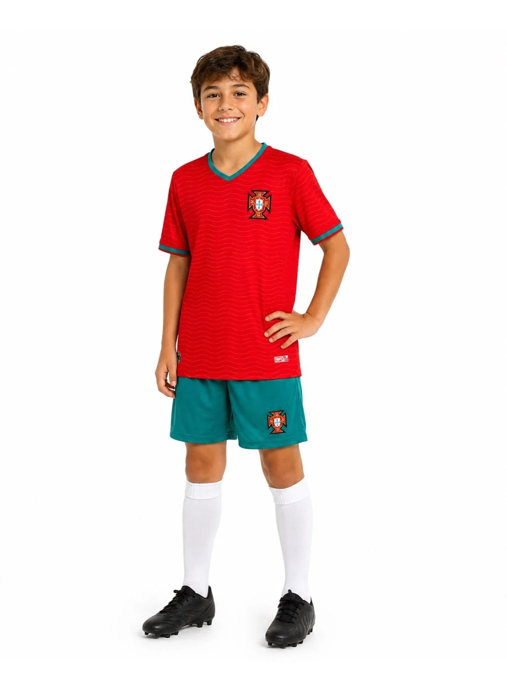 Portugal Football Team Kids Jersey Set (Breathable Sports T-Shirt & Shorts Kit, Red, 120 cm) 4xwmr