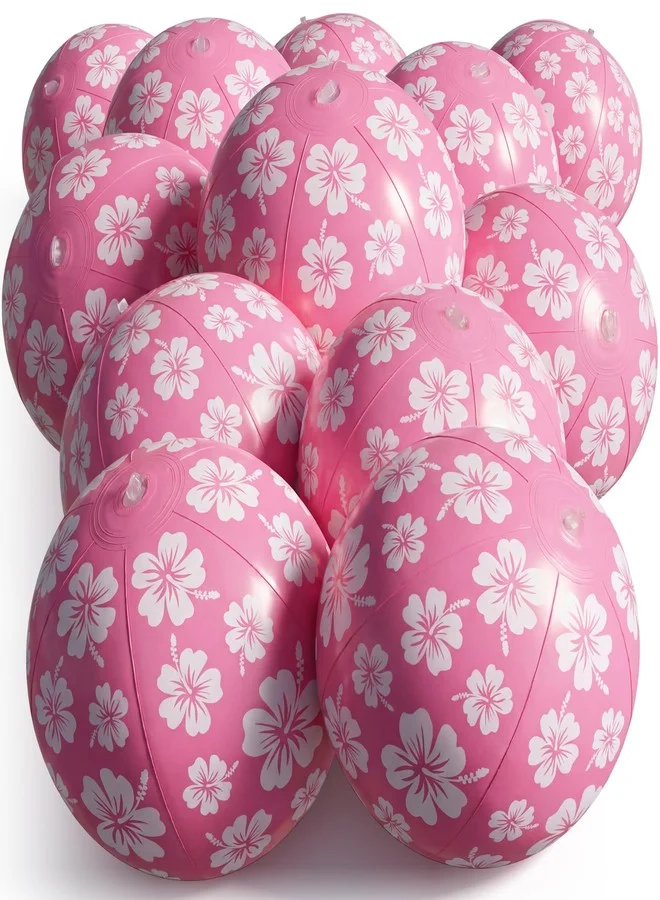 Soulchen Inflatable Hawaiian Beach Balls with Hibiscus Print for Summer Pool Parties (Pink, 20 cm, 12 Pack) z4t4f