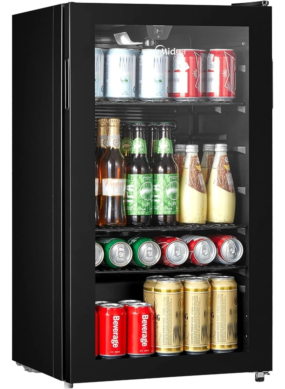 Midea Freestanding Beverage Cooler and Wine Cabinet with Glass Door (Black, 93L Net Capacity) be9r4