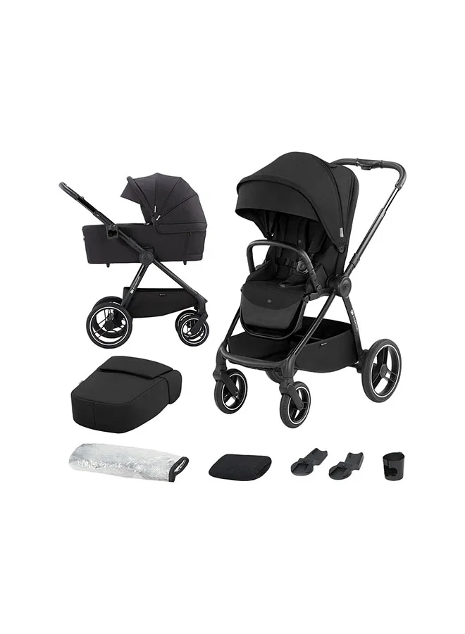 Premium 2-in-1 Travel Stroller System with Carrycot and Seat (Midnight Black) in1k7