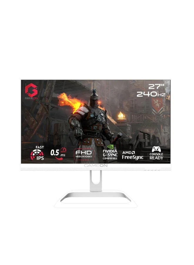 GAMEON 27-inch Gaming Monitor, FHD 1920x1080, 240Hz Refresh Rate, Fast IPS, HDR400, HDMI 2.1, Height Adjustable (White, 27-inch) yweyu