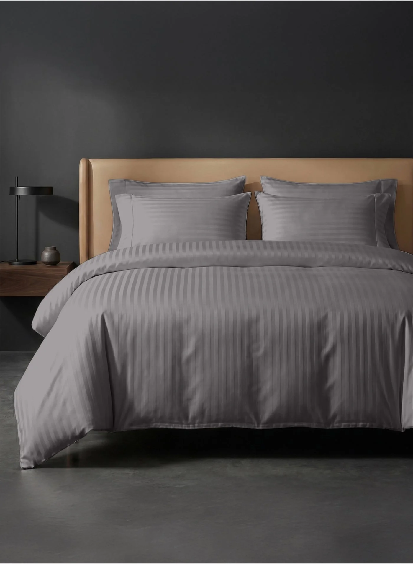 Good Sleep King Size Duvet Cover Set (Grey Striped, 220x240 cm, 6-Piece Bedding Set with Deep-Pocket Fitted Sheet and 4 Pillowcases) alann