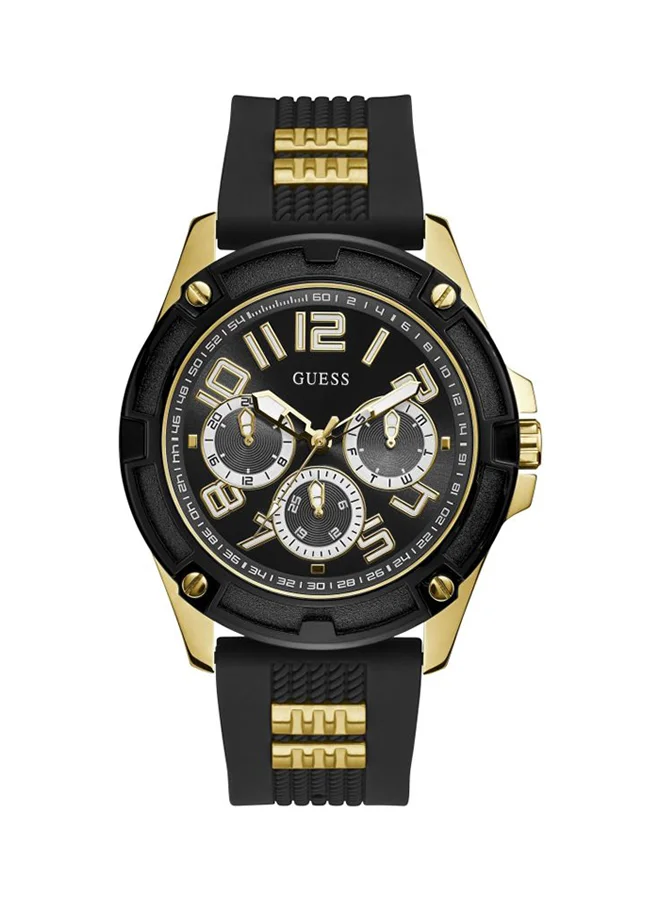 Premium Chronograph Wrist Watch for Men Silicone Band Analog Dial (Black/Gold, 46 mm) 2s1g5